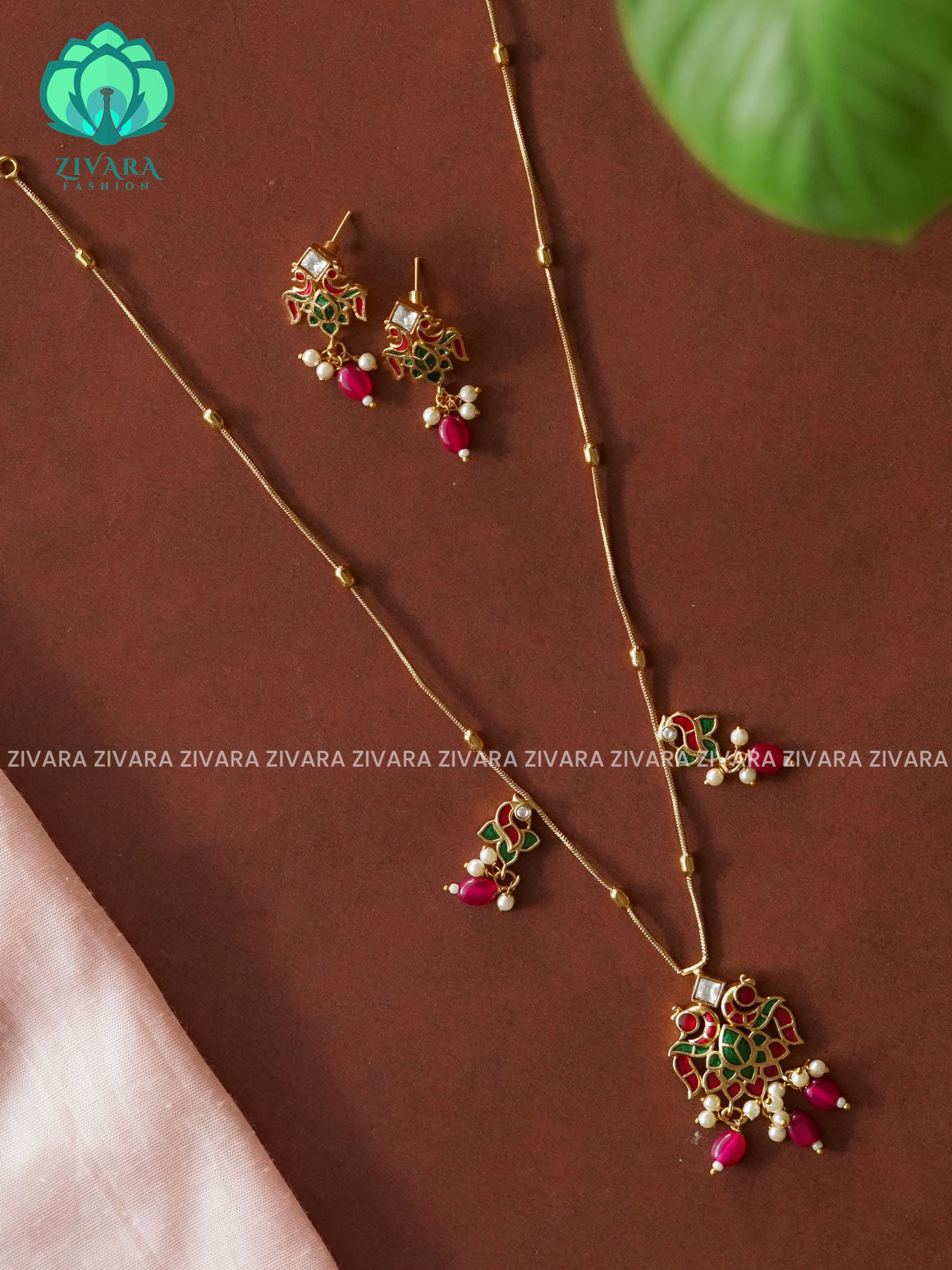 SIMPLE PENDANT NECKWEAR WITH EARRINGS   - Premium quality CZ Matte collection-south indian jewellery