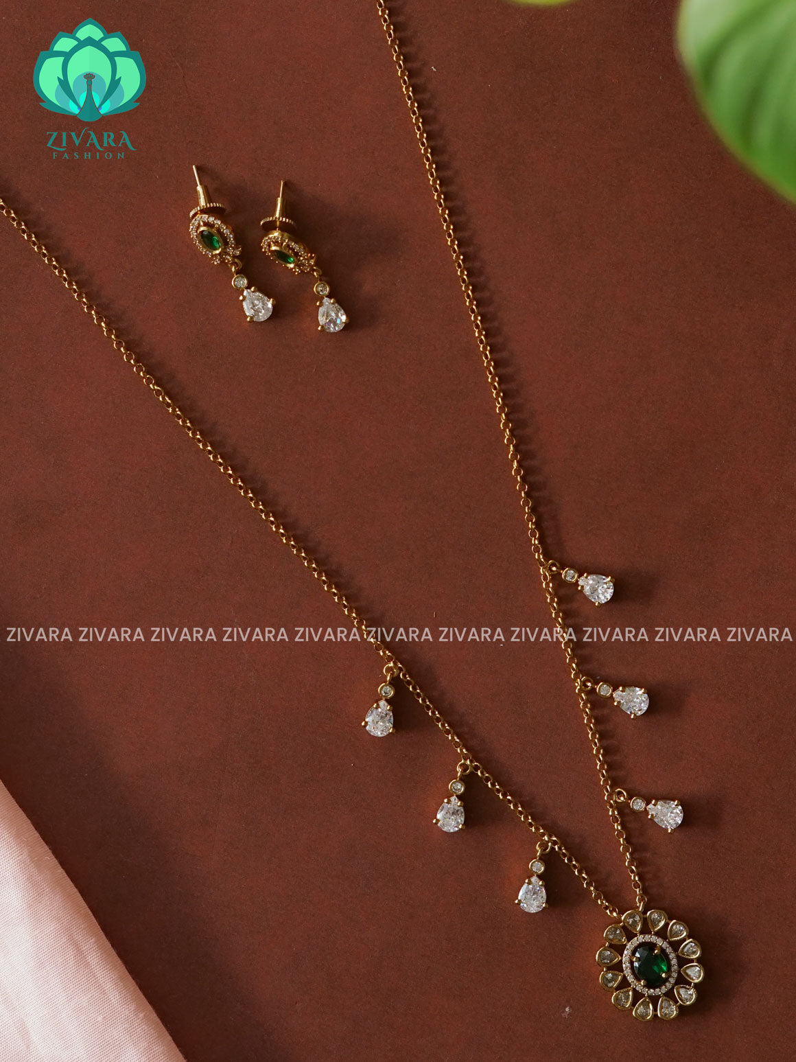 GREEN FLEXIBLE CHAIN WITH HANGING tears -Traditional south indian premium neckwear with earrings- Zivara Fashion- latest jewellery design
