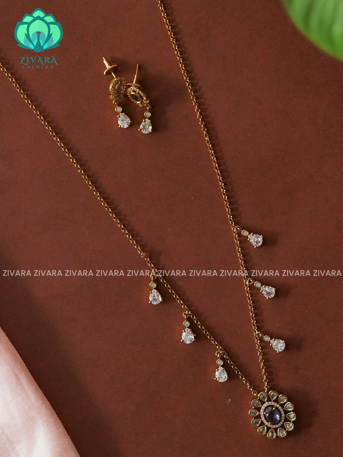 PURPLE FLEXIBLE CHAIN WITH HANGING tears -Traditional south indian premium neckwear with earrings- Zivara Fashion- latest jewellery design