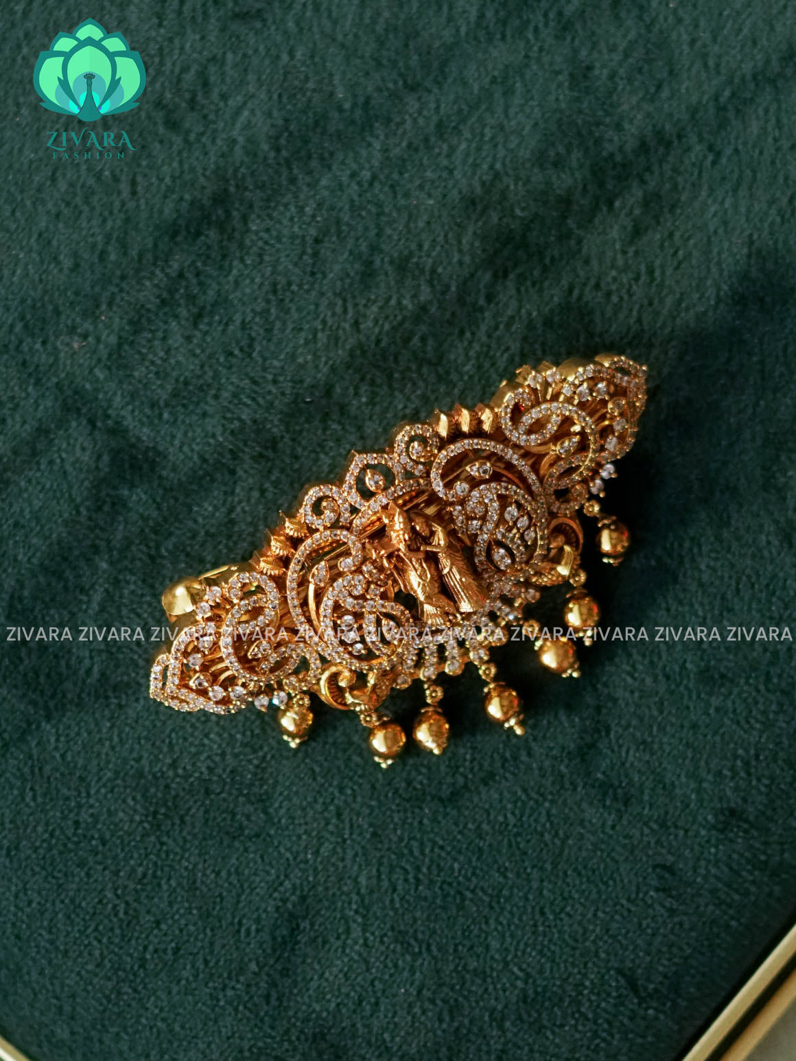 RADHE KRISHNA WHITE STONE HAIRCLIPS WITH HANGINGS - TRADITIONAL HAIR ACCESSORIES - ZIVARA FASHION
