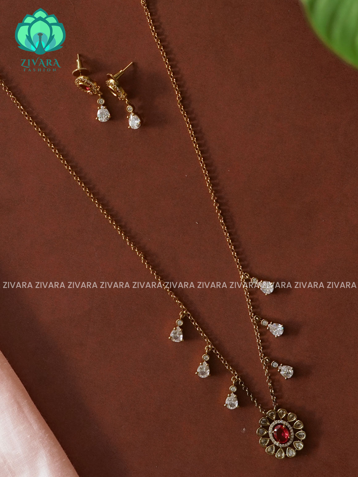 RUBY FLEXIBLE CHAIN WITH HANGING tears -Traditional south indian premium neckwear with earrings- Zivara Fashion- latest jewellery design