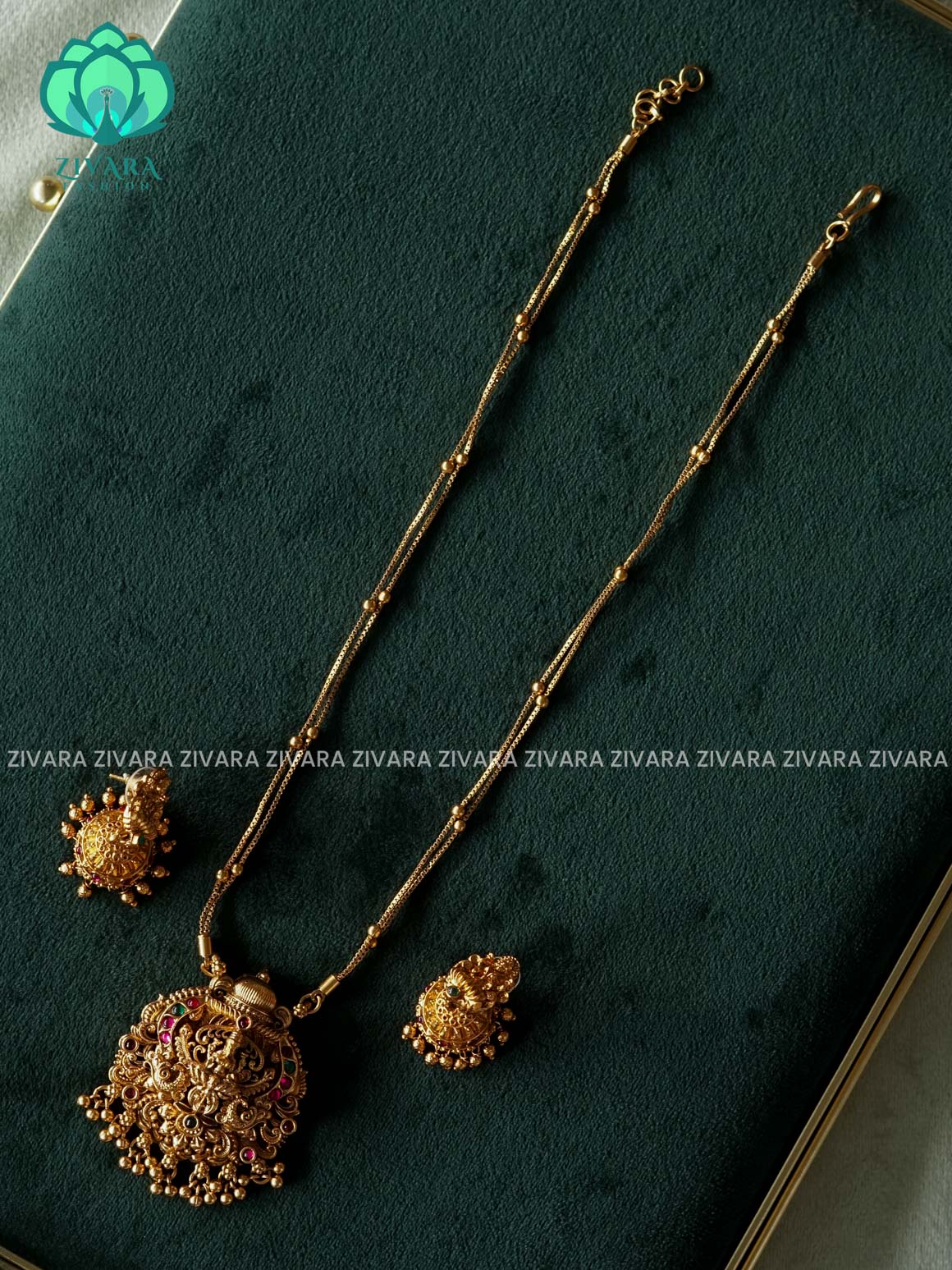 TEMPLE PENDANT with Flexible chain - Traditional south indian NORMAL MATTE neckwear with earrings - Zivara Fashion