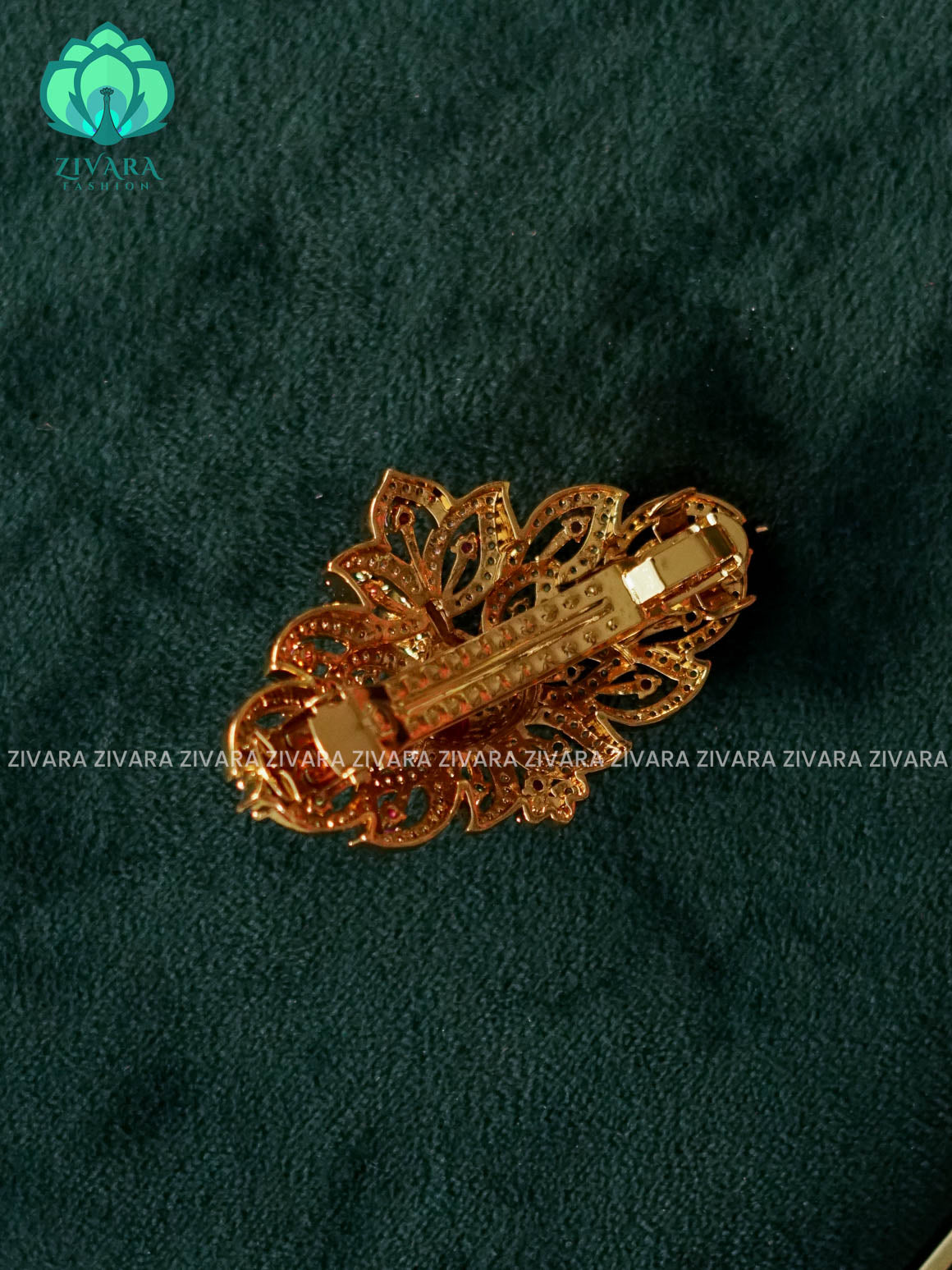PEACOCK RUBY GREEN WHITE STONE  HAIRCLIPS  - TRADITIONAL HAIR ACCESSORIES - ZIVARA FASHION