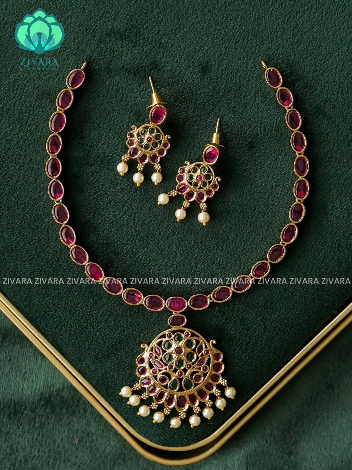REAL KEMP FLOWER  NECKWEAR - Traditional south indian premium neckwear - Zivara Fashion- latest jewellery design