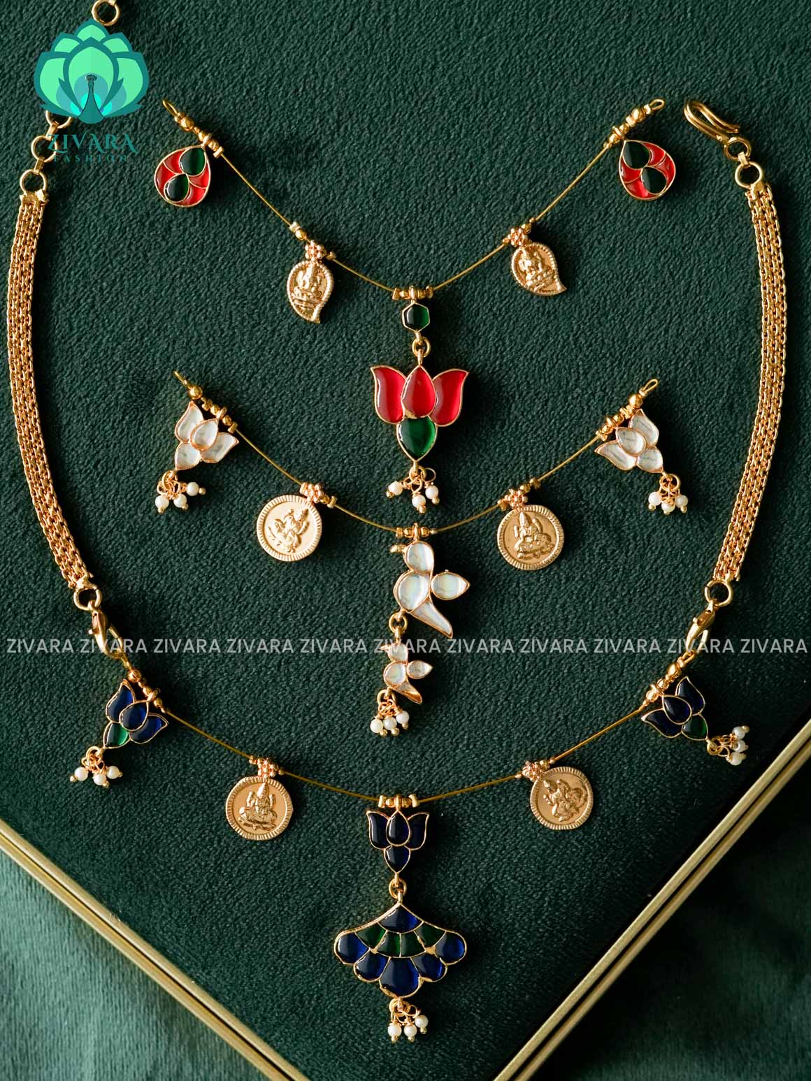 KAMALI -3 IN 1 INTERCHANGABLE  -TAMARA INVISIBLE MINIMAL ELEGANT HANDMADE NECKLACE WITH BRILLIANT FINISH MOTIFS- ZIVARA FASHION