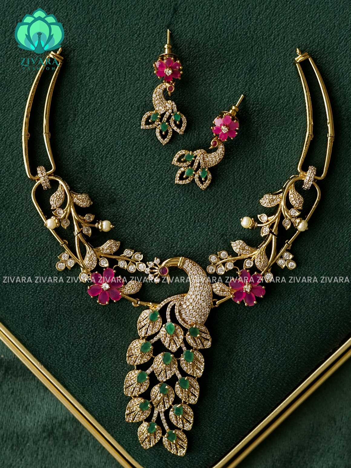 AKSHAYAM - EXUBERANT BRIDAL PEACOCK HASLI  - TRADITIONAL NECKWEAR WITH EARRINGS- LATEST JEWELLERY COLLECTION