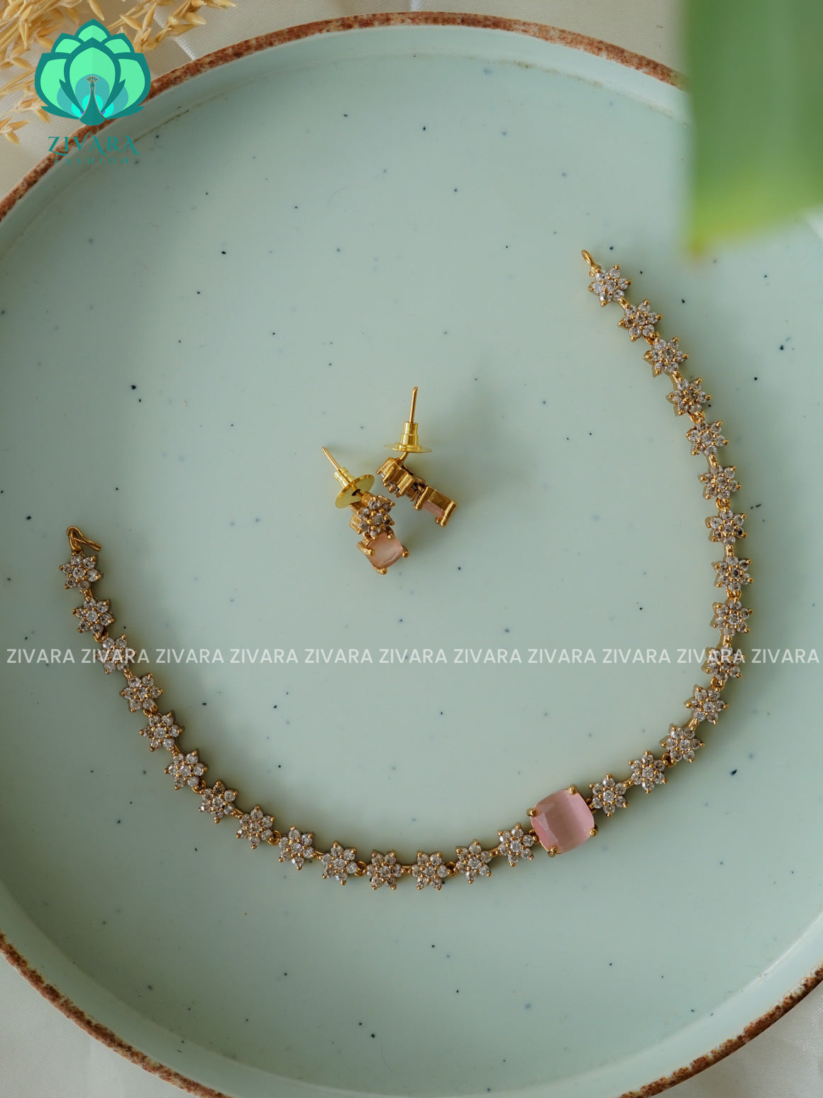 PINK star necklace   -PREMIUM SUBTLE GOLD FINISH  stylish and minimal elegant neckwear with earrings- Zivara Fashion