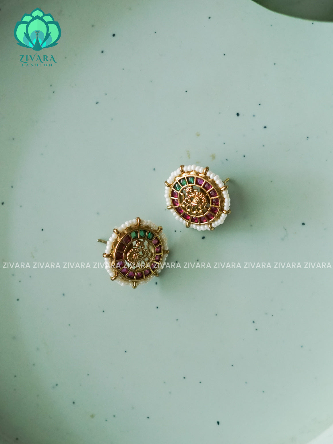 SMALL SIZE REAL KEMP PEACOCK MOTIF STUD - latest jewellery collection- zivara fashion