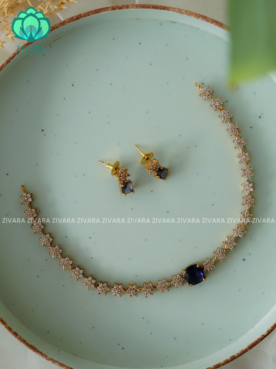 PURPLE star necklace   -PREMIUM SUBTLE GOLD FINISH  stylish and minimal elegant neckwear with earrings- Zivara Fashion