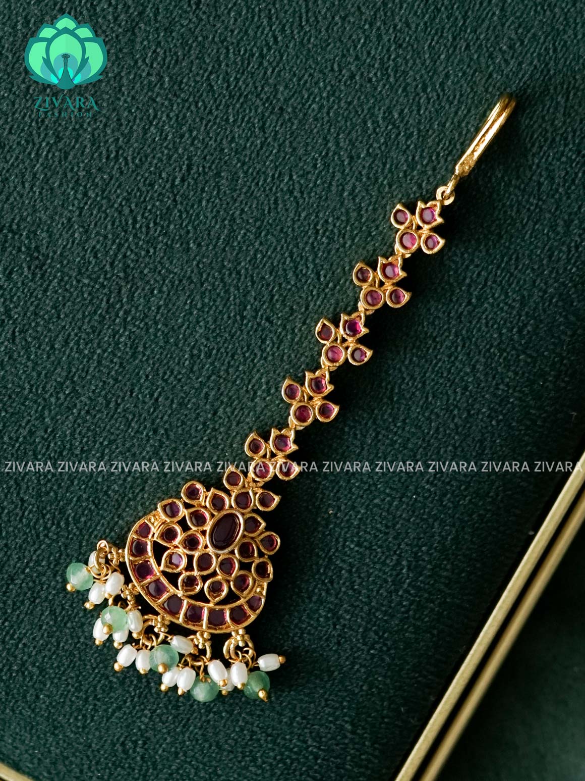 REAL KEMP PEACOCK MOTIF WITH PEARL CHUTTI - Bridal maang tikka, chutti- bridal head accessory- latest bridal collection - Zivara fashion
