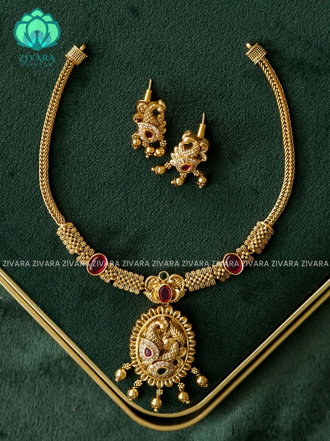PEACOCK PENDANT  FLEXIBLE CHAIN - TRADITIONAL neckwear withOUT earrings- Zivara Fashion
