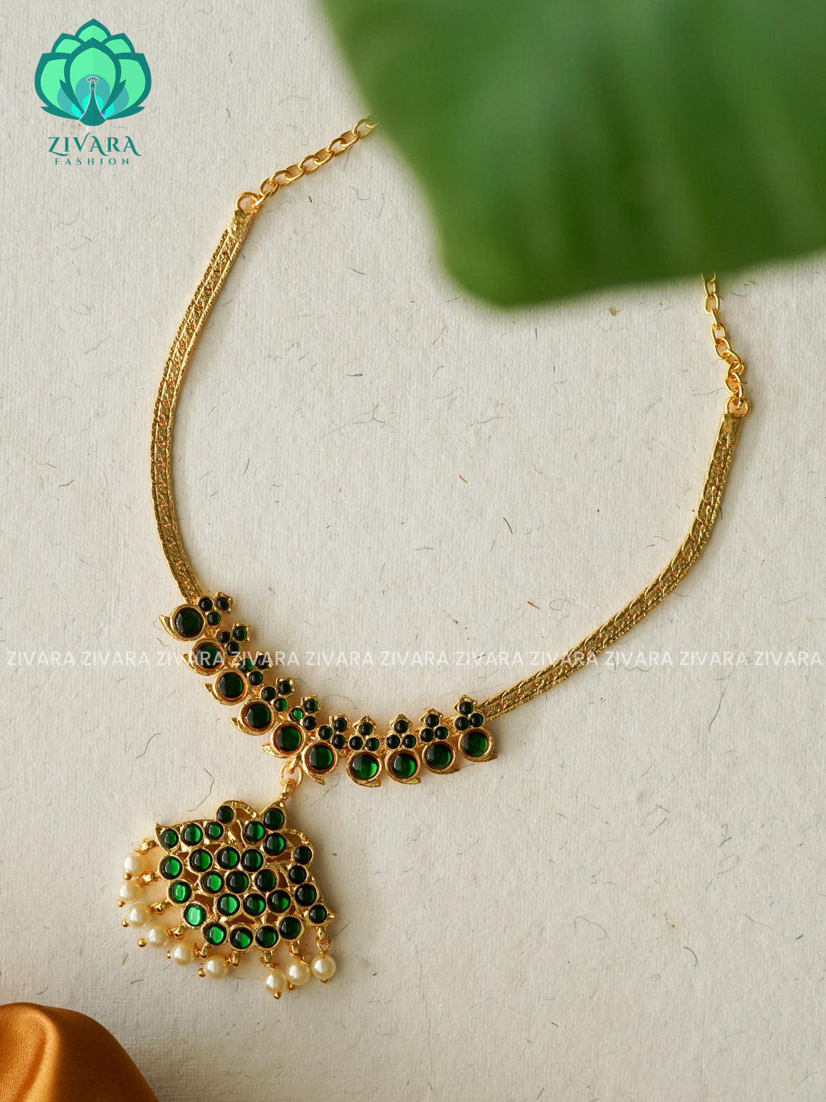 GREEN - SHRAVANTHI  - INIYA - Simple kemp attigai neckwear - latest kemp dance jewellery collection