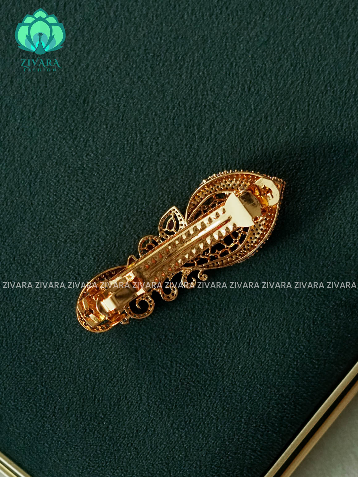 BIRD FEATHER  RUBY GREEN WHITE STONE  HAIRCLIPS  - TRADITIONAL HAIR ACCESSORIES - ZIVARA FASHION