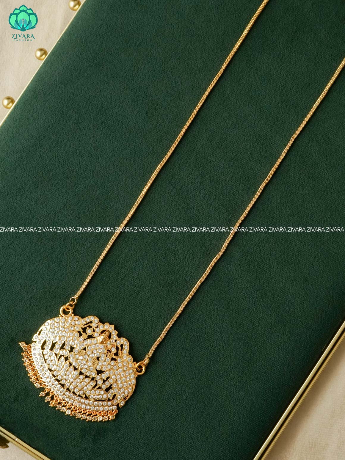 AMBIGAI - WHITE STONE TEMPLE MICROGOLD POLISH WITH LONG CHAIN -Traditional south indian premium HAARAM- Zivara Fashion