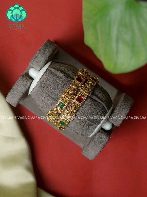 2 piece CZ matte polish TEMPLE designer bangles with cz stones-latest bangles collection