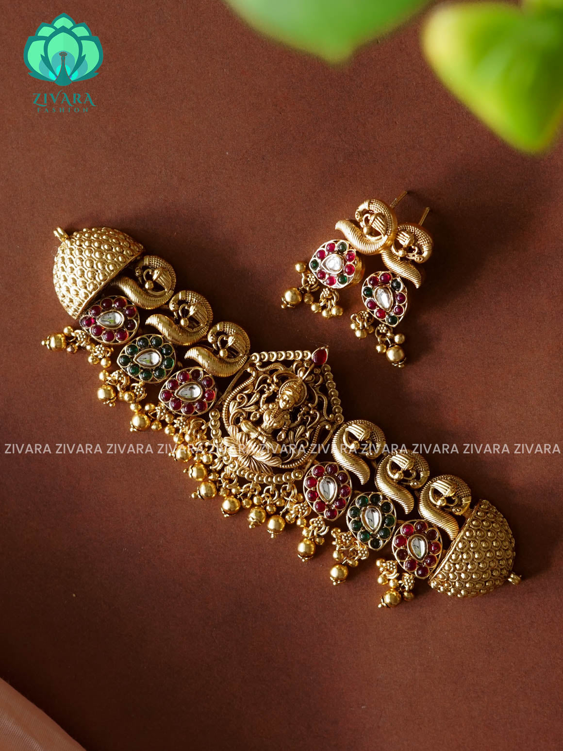 RUBY AND GREEN HEAVY ANNAPAKSHI CHOKER - Normal Matte finish - latest south indian jewellery