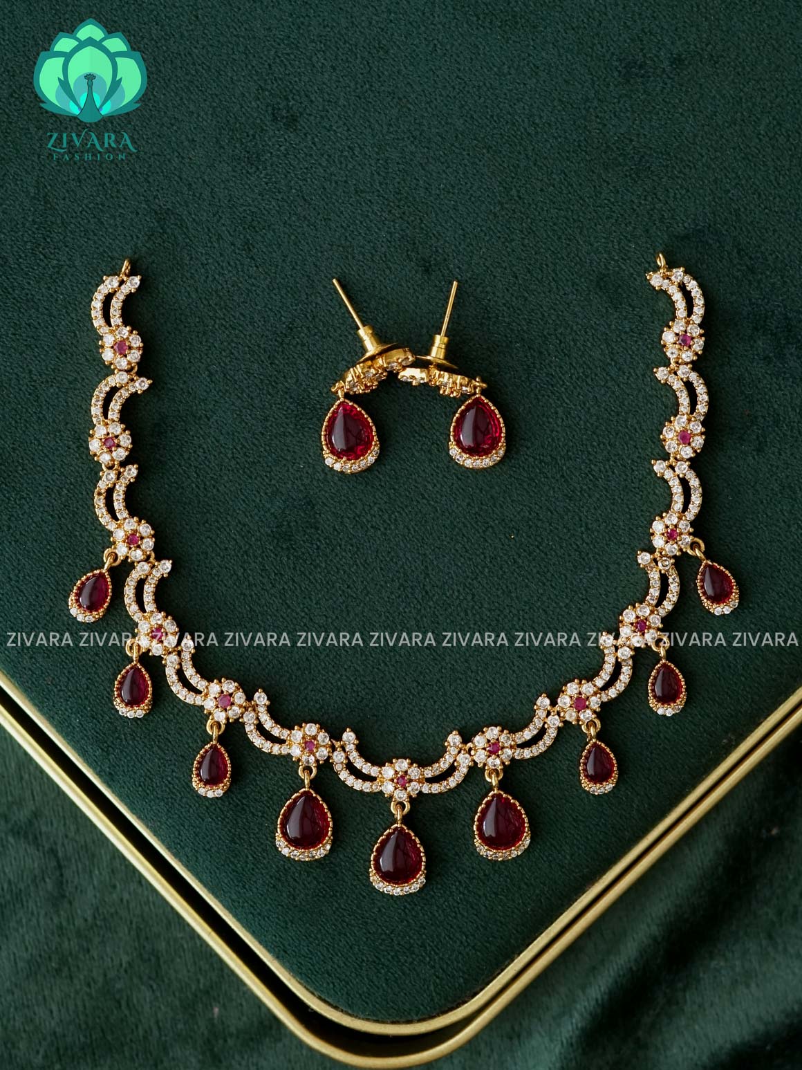 RUBY - Hanging tear - Trending  stylish and minimal elegant neckwear with earrings- Zivara Fashion