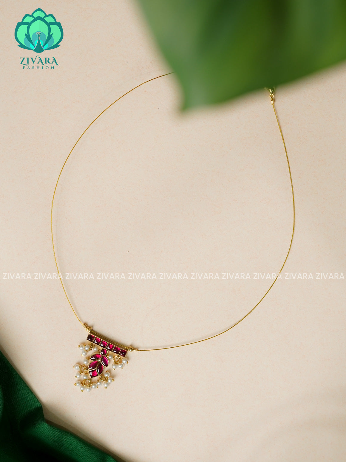 JADAU LEAF CLOVER- INVISIBLE MINIMAL ELEGANT HANDMADE NECKLACE WITH BRILLIANT FINISH MOTIFS- ZIVARA FASHION