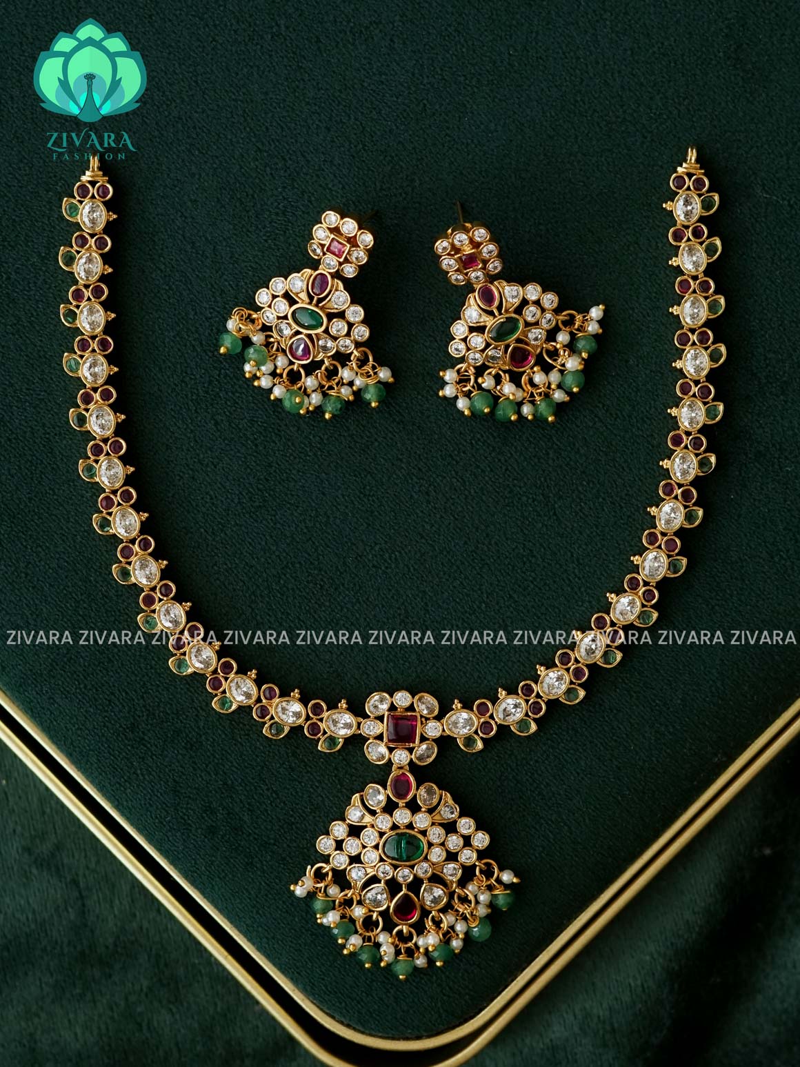 MOTIF FREE SIMPLE NECKWEAR  - Traditional south indian premium neckwear with earrings- Zivara Fashion- latest jewellery design