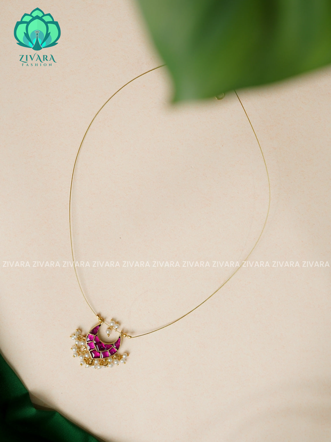 PINK- U PENDANT  JADAU TAMARA INVISIBLE MINIMAL ELEGANT HANDMADE NECKLACE WITH BRILLIANT FINISH MOTIFS- ZIVARA FASHION