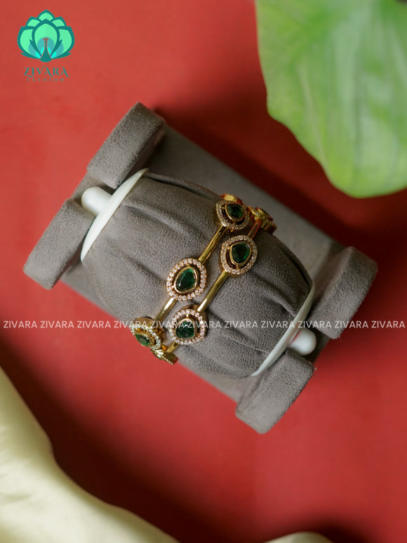 GREEN  - 2 PIECE designer  -Premium victoria BIG STONE  bangles- latest jewellery collection- Zivara Fashion