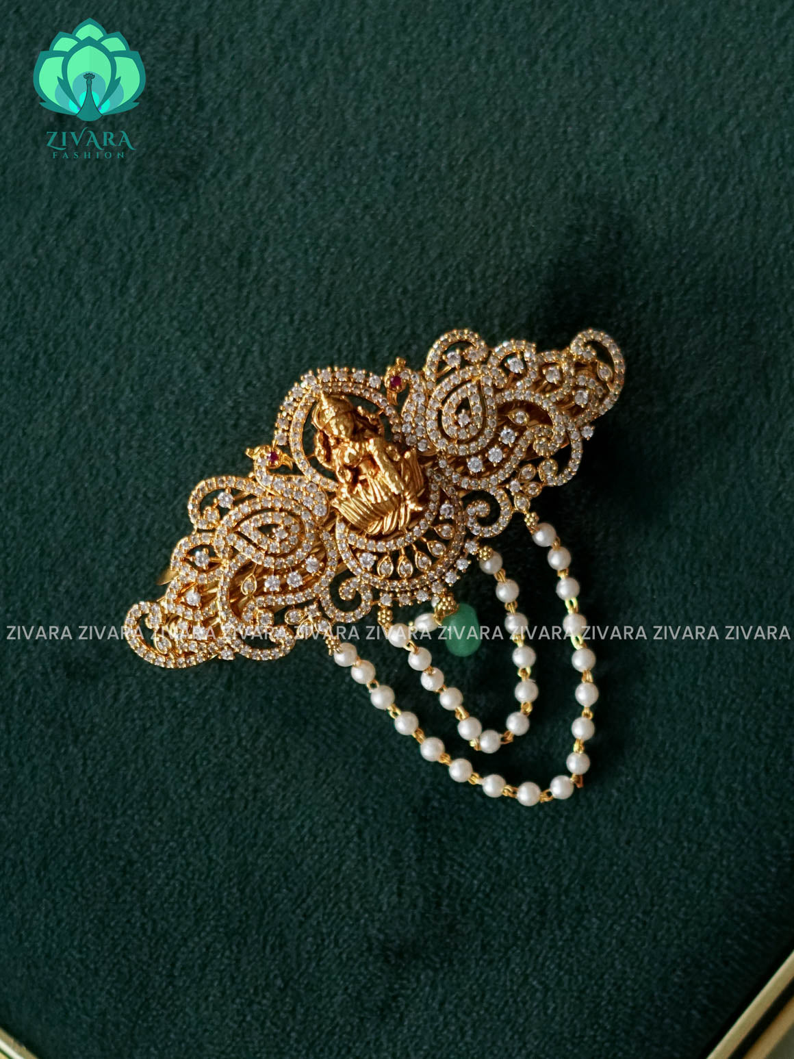 TEMPLE LAKSHMI  WHITE STONE  HAIRCLIPS WITH HANGINGS   - TRADITIONAL HAIR ACCESSORIES - ZIVARA FASHION