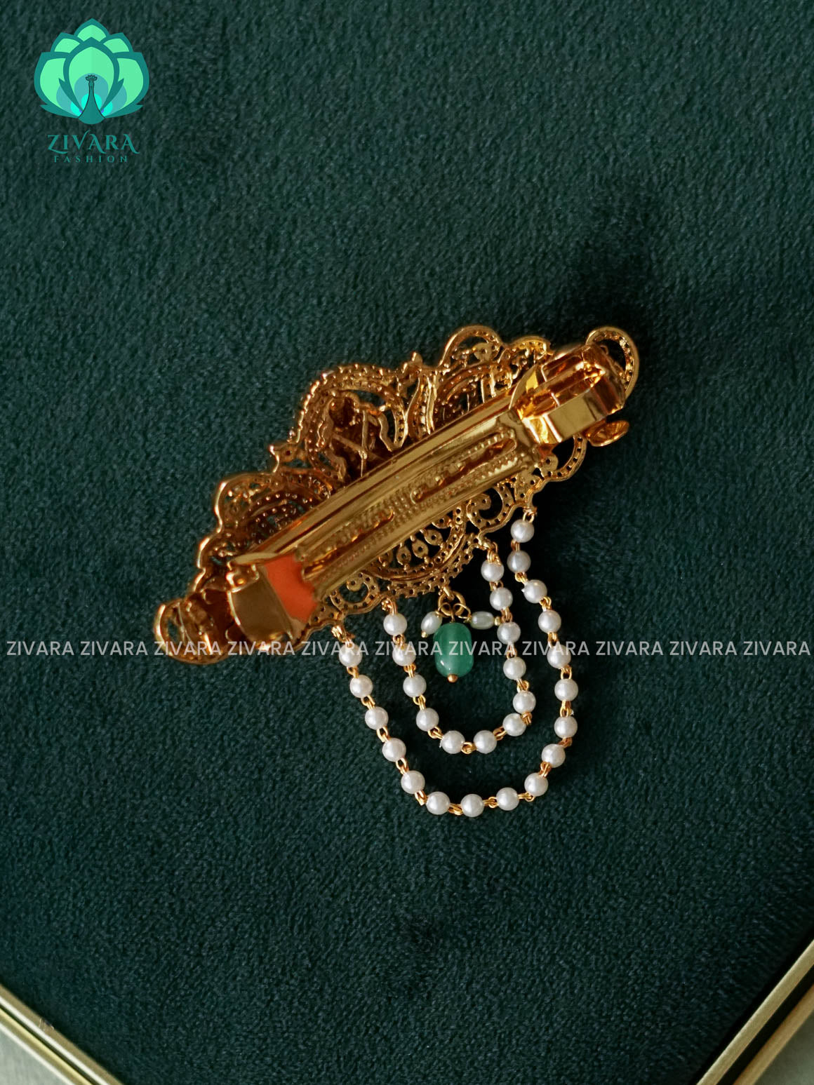 TEMPLE LAKSHMI  WHITE STONE  HAIRCLIPS WITH HANGINGS   - TRADITIONAL HAIR ACCESSORIES - ZIVARA FASHION