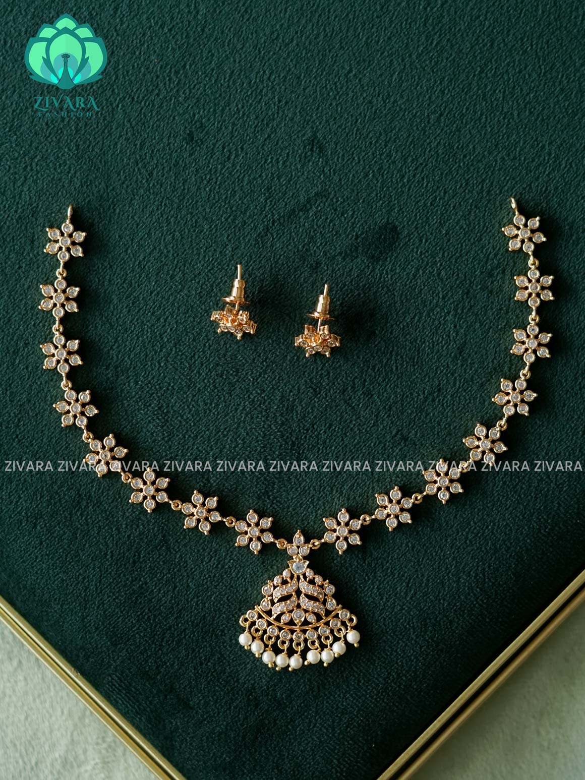 AMBIGAI-WHITE STONE MICROGOLD POLISH ATTIGAI WITH EARRING - Zivara Fashion- latest jewellery desigN