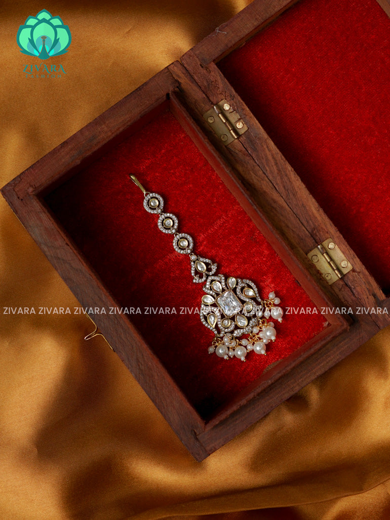 PEARL -Victoria dark polish - Bridal maang tikka, chutti- bridal head accessory- latest bridal collection - Zivara fashion