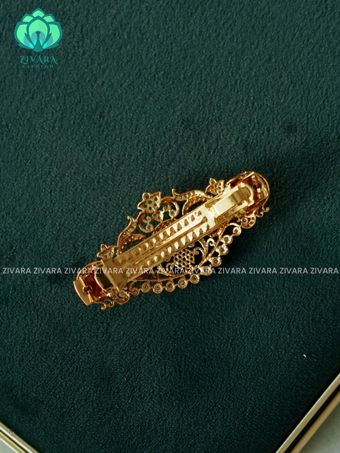 PEACOCK RUBY GREEN WHITE STONE  HAIRCLIPS  - TRADITIONAL HAIR ACCESSORIES - ZIVARA FASHION
