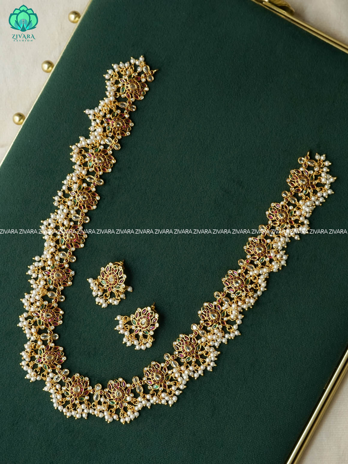 Hot selling 2 in 1  Haaram or hipbelt lotus LONG  neckwear with earrings- Zivara Fashion