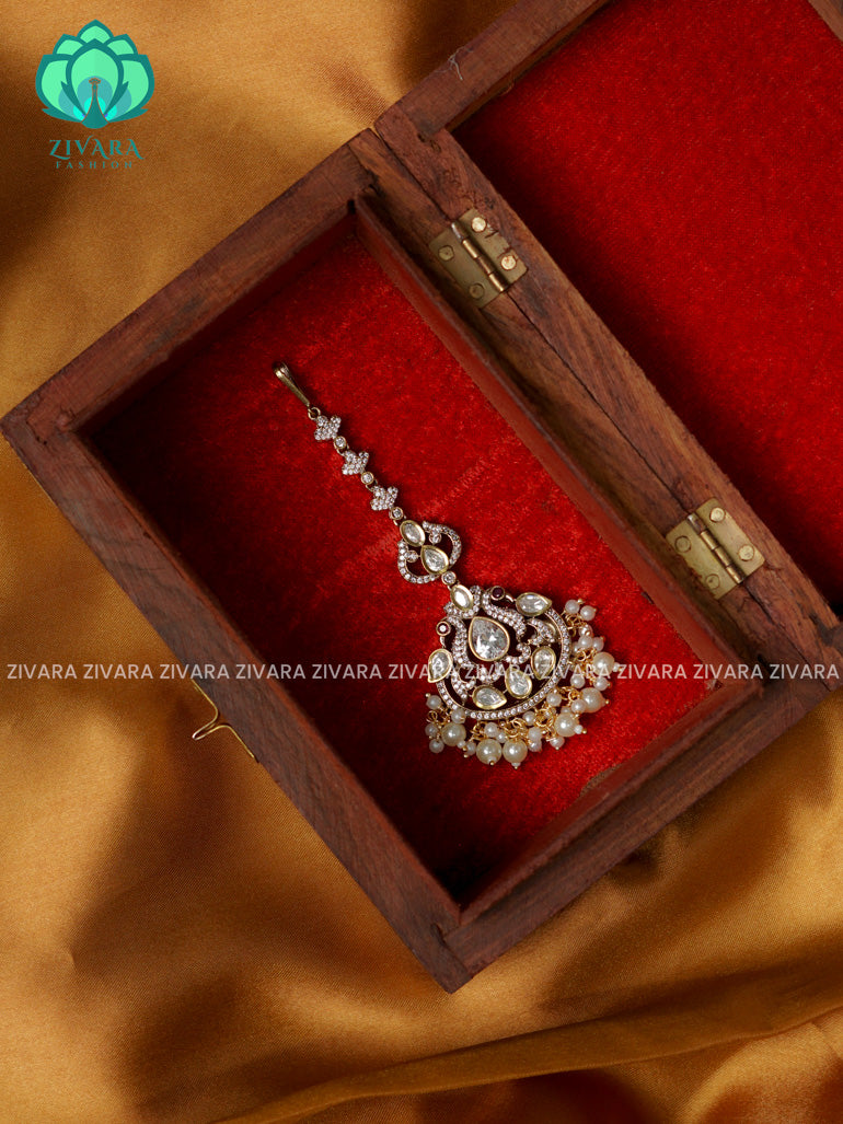 PEARL -Victoria dark polish - Bridal maang tikka, chutti- bridal head accessory- latest bridal collection - Zivara fashion