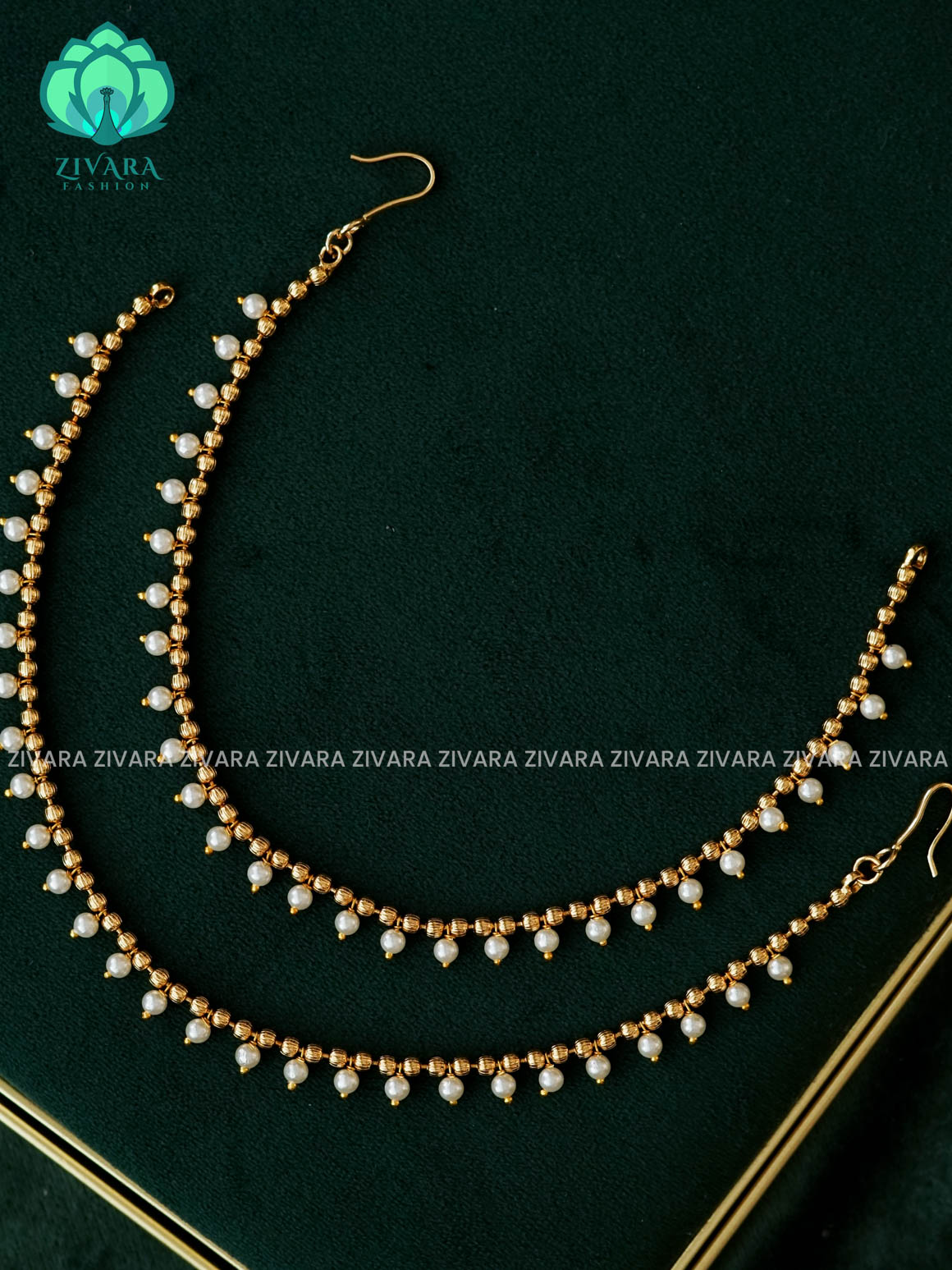 SINGLE LAYER PEARL WITH GOLD BALL - earchains/maatals- bridal accessory- zivara fashion-latest jewellery collection