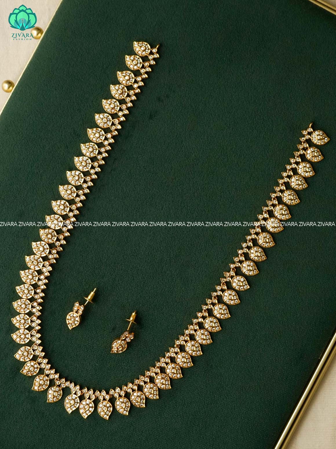 AMBIGAI - MANGO MICROGOLD POLISH LONG HAARAM WITH EARRINGS  -Traditional south indian premium HAARAM- Zivara Fashion- latest jewellery design