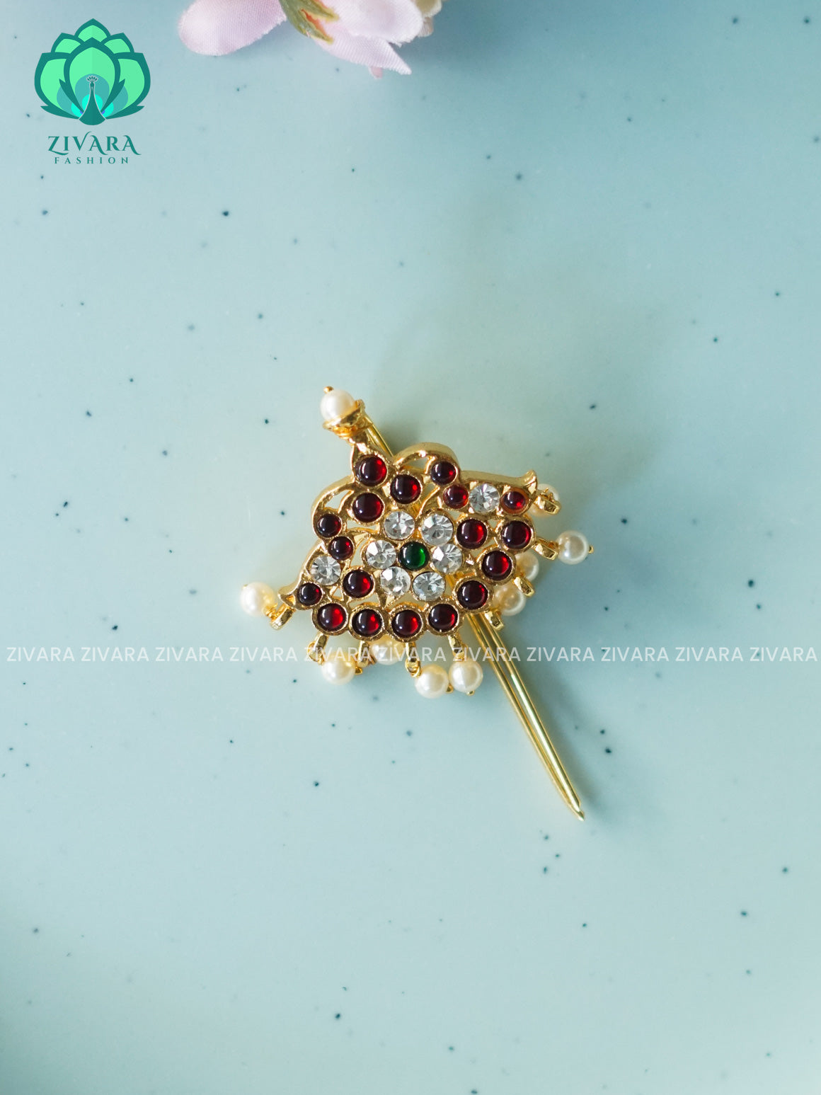 RUBY and GREEN -KEMP CROWN PIN  - TRADITIONAL  KEMP  HAIR ACCESSORIES- ZIVARA FASHION