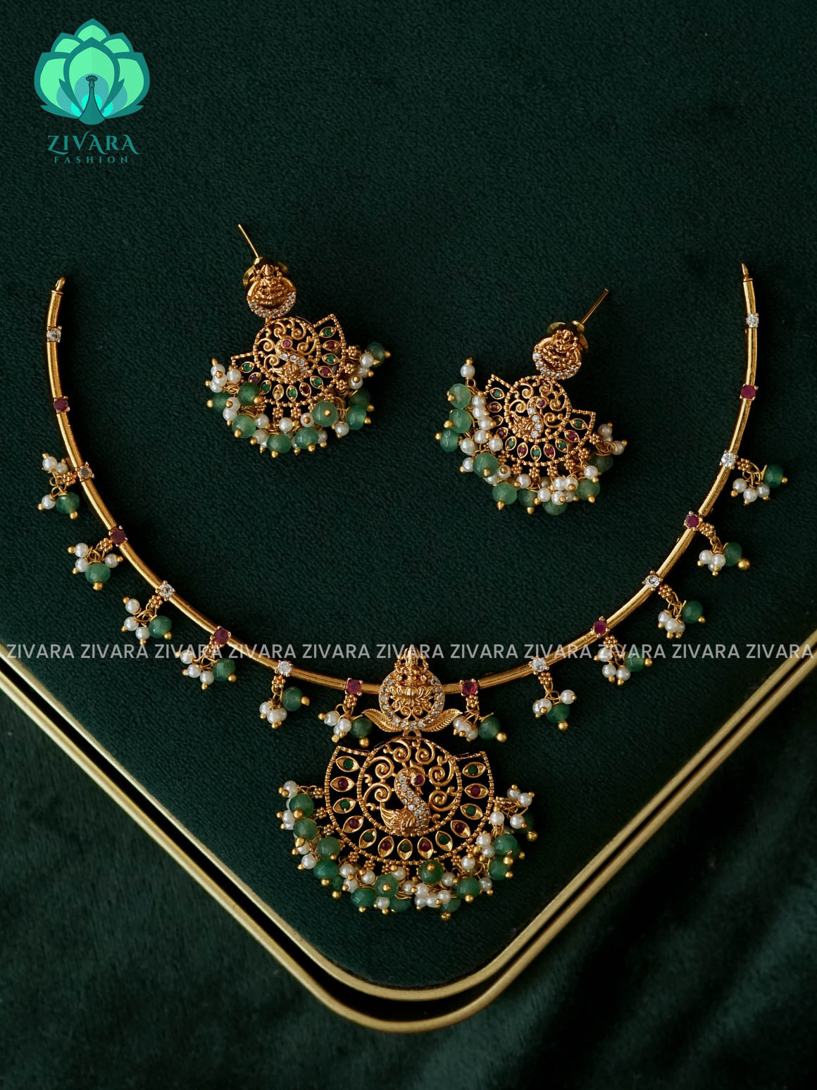 TEMPLE PEACOCK HASLI close neck WEAR WITH EARRINGS   - Premium quality CZ Matte collection-south indian jewellery