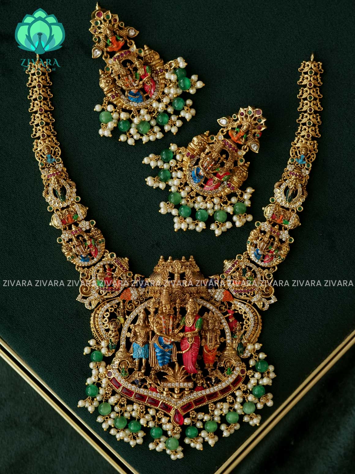 MADHURYA -  SRINIVASA KALYAM handpainted - Traditional south indian premium neckwear with earrings- Zivara Fashion- latest jewellery design