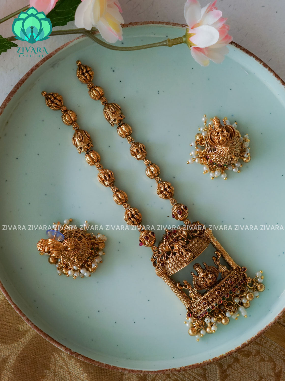 TEMPLE Traditional south indian NORMAL MATTE neckwear with earrings- Zivara Fashion- latest jewellery design