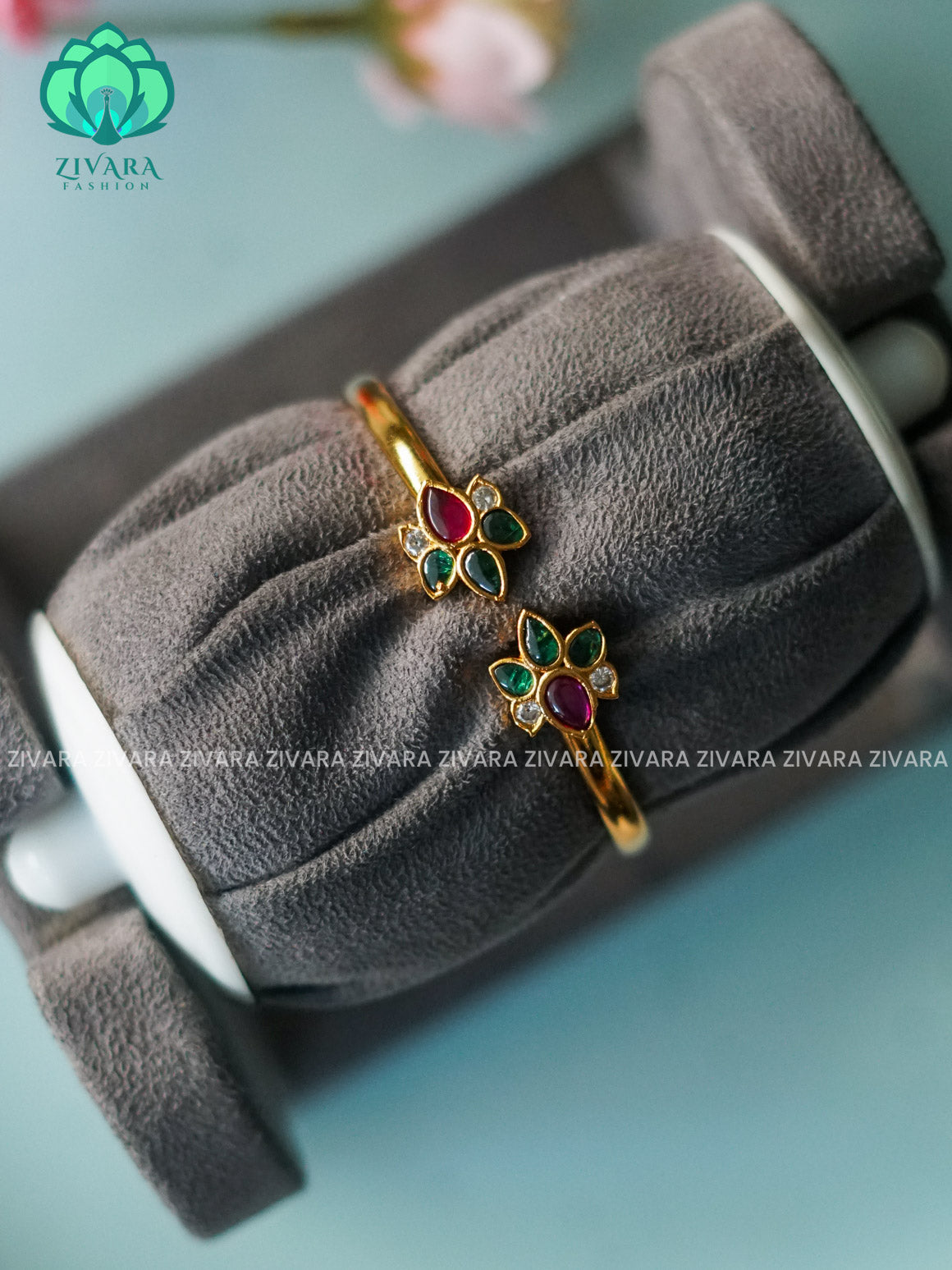 1 piece free size RUBY GREEN  KADA -Premium gold finish kada bangle- latest jewellery collection- Zivara Fashion