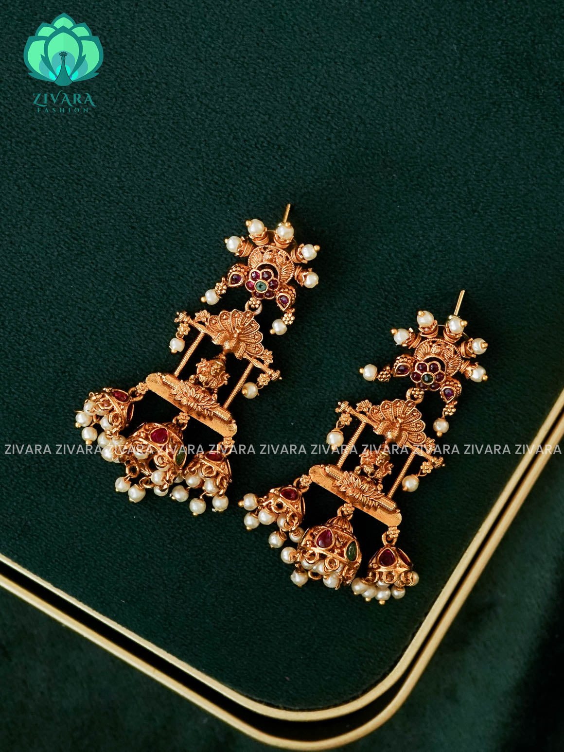 DIYA -  TEMPLE JHUMKA -  PREMIUM MATTE polish - latest jewellery collection- zivara fashion
