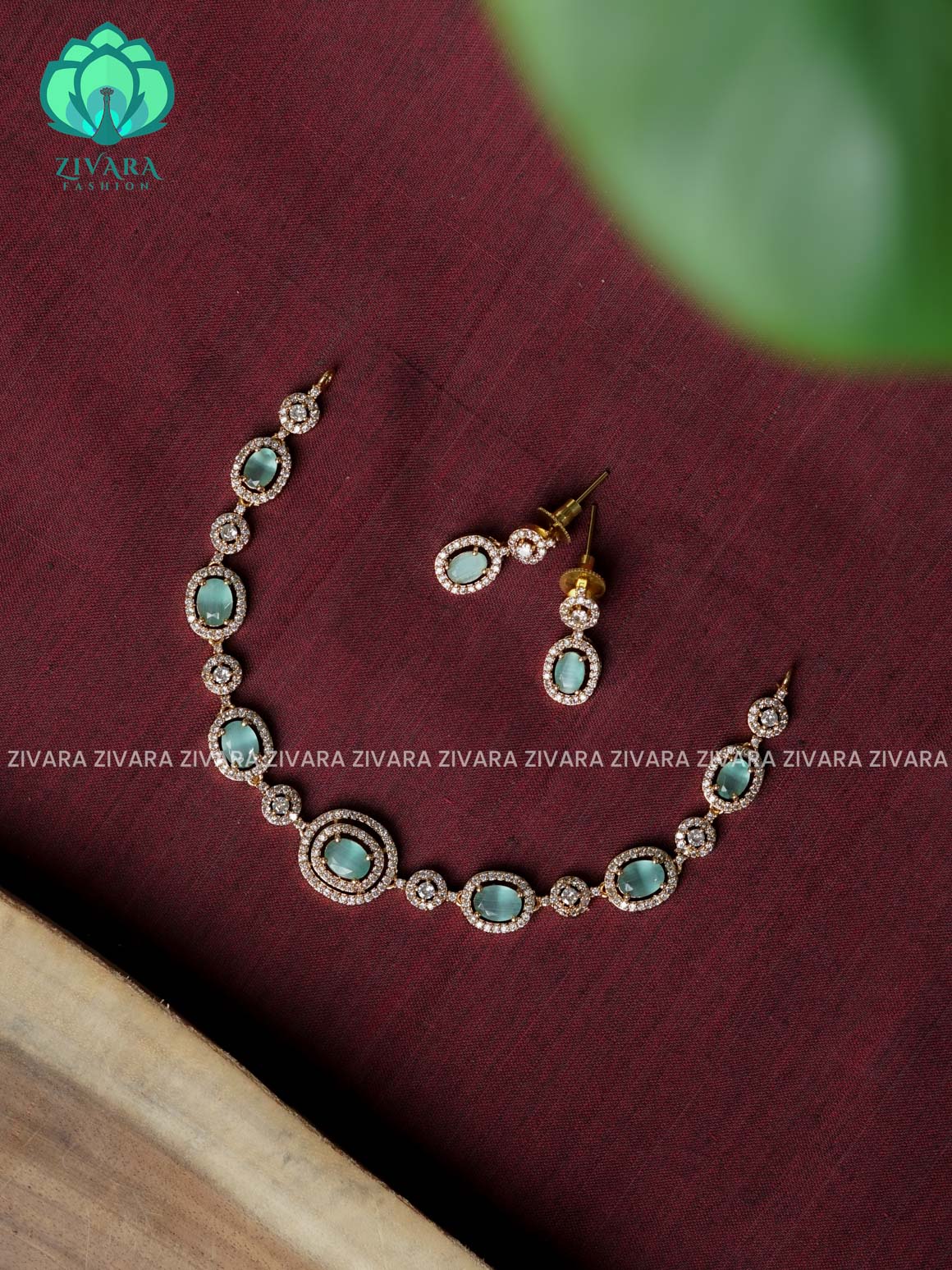 PASTEL GREEN -OVAL MOTIF - stylish and minimal elegant neckwear with earrings- Zivara Fashion