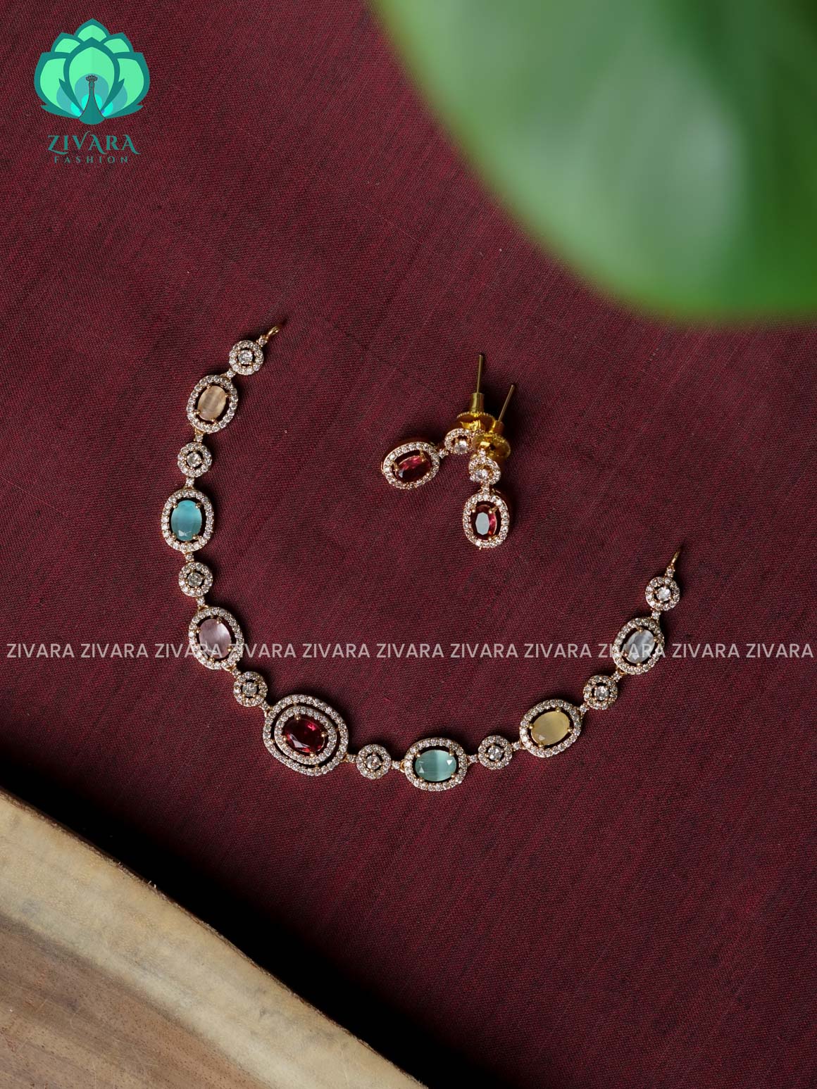 MULTICOLOUR-OVAL MOTIF - stylish and minimal elegant neckwear with earrings- Zivara Fashion