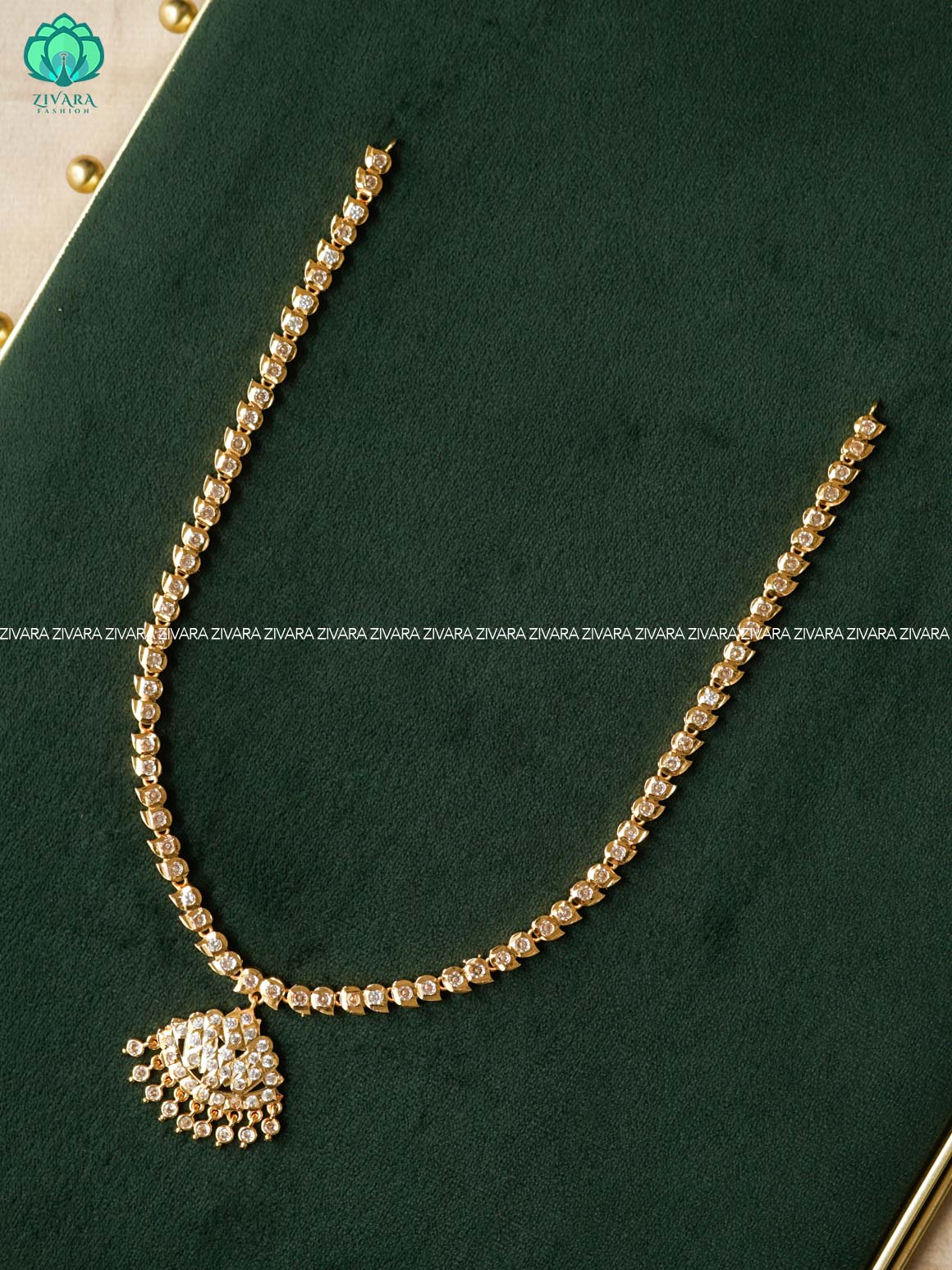 AMBIGAI -  WHITE STONE MANGA MICROGOLD POLISH LONG HAARAM   -Traditional south indian premium HAARAM- Zivara Fashion- latest jewellery design
