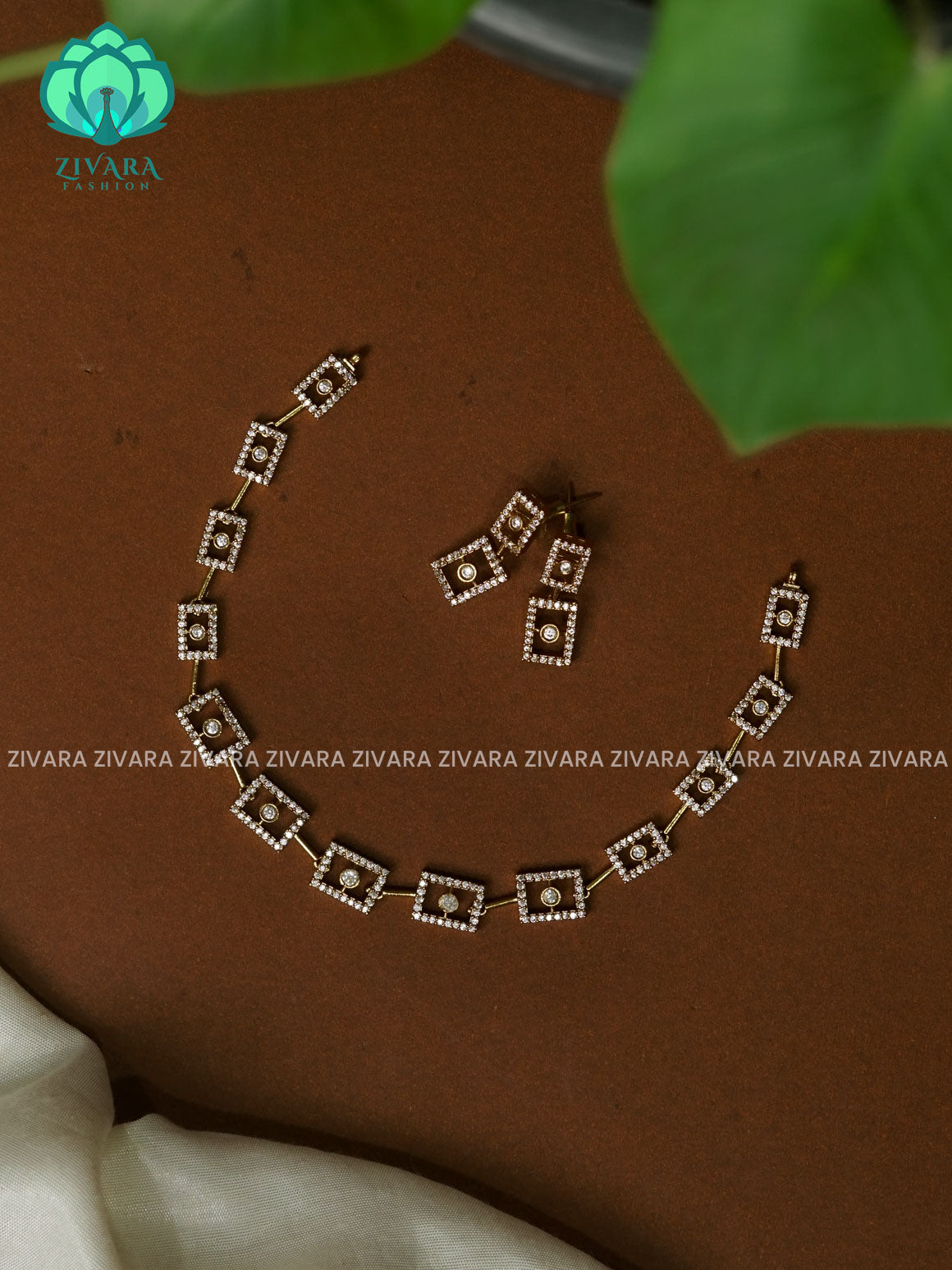 SQUARE MOTIF - stylish and minimal elegant neckwear with earrings- Zivara Fashion