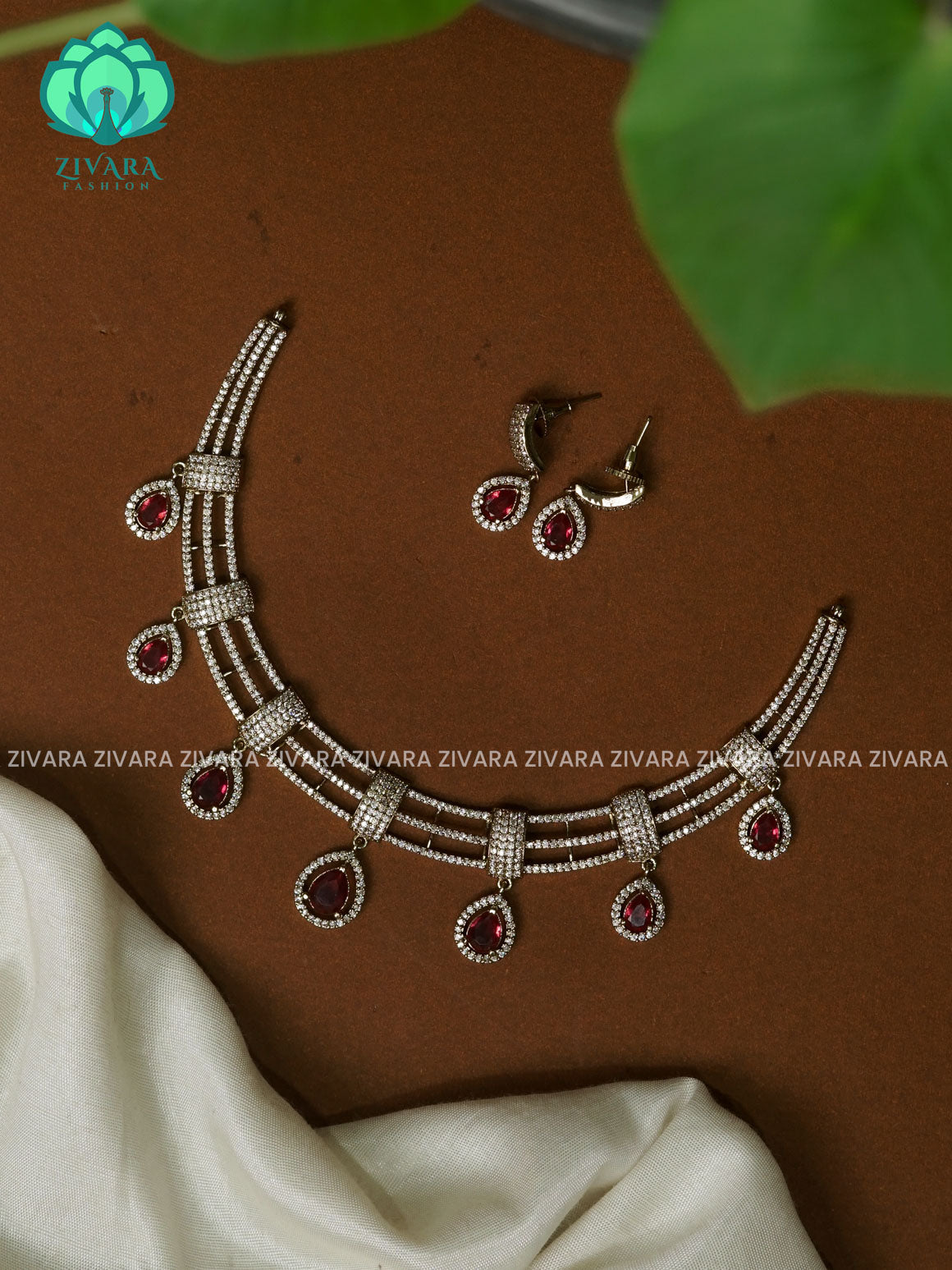 RUBY  -  BRIDAL SUBTLE GOLD FINISH AD HASLI- Traditional south indian premium neckwear with earrings- Zivara Fashion- latest jewellery design