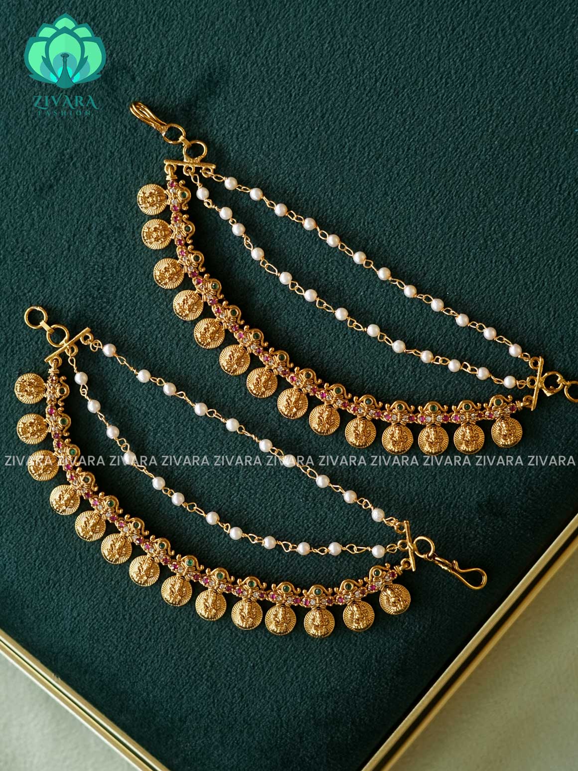 3 layer COIN TEMPLE MATTE FINISH  earchains/maatals- bridal accessory- zivara fashion-latest jewellery collection