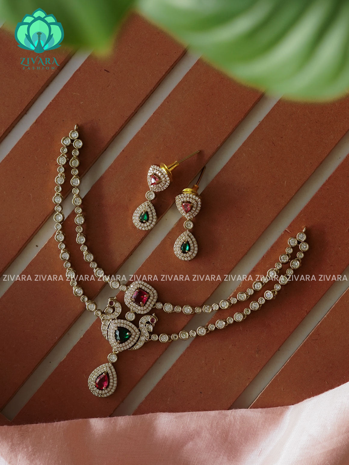 SMALL SIZE STEP -PEACOCK - stylish and minimal elegant neckwear with earrings- Zivara Fashion