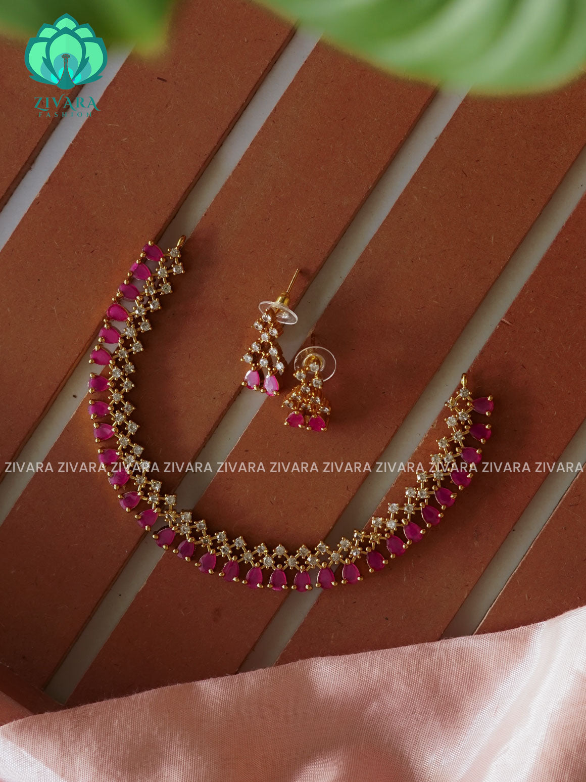 RUBY - SIMPLE -PREMIUM SUBTLE GOLD FINISH  stylish and minimal elegant neckwear with earrings- Zivara FashioN