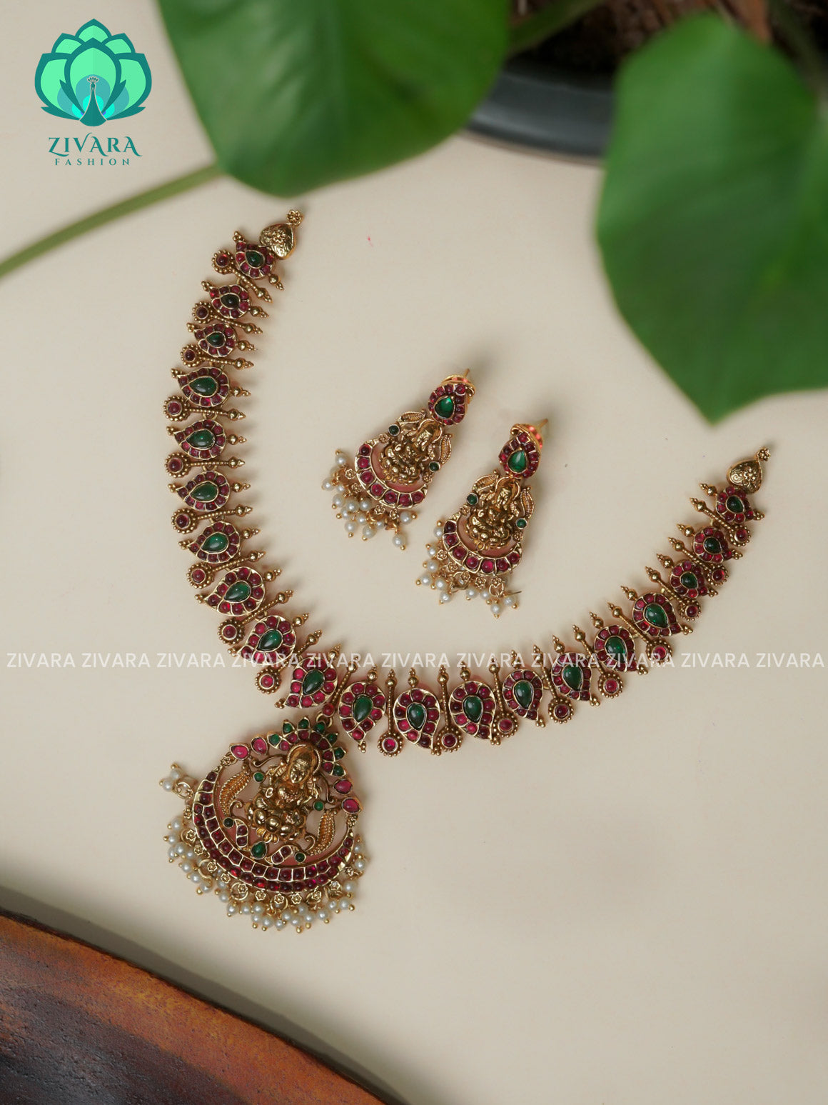 TEMPLE  - Traditional south indian NORMAL MATTE PALLAKAD neckwear with earrings- Zivara Fashion- latest jewellery desigN