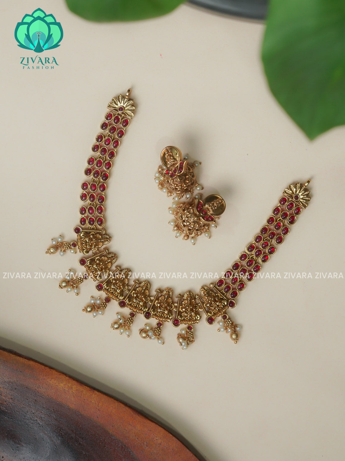 RUBY TEMPLE - Traditional south indian NORMAL MATTE neckwear with earrings - Zivara Fashion